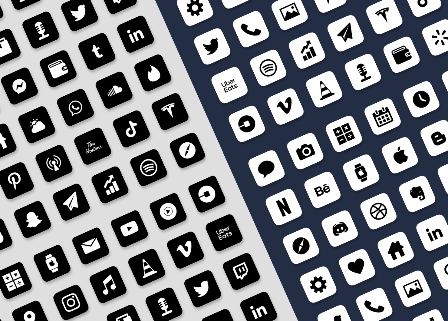 Black & white iOS app icons minimalistic